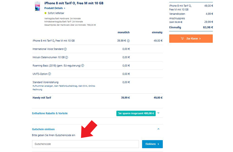 Hier den o2 Code einlösen Hier löst du den o2 Rabatt ein