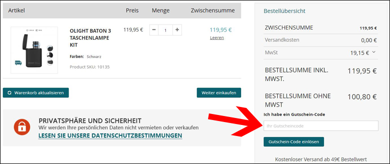 Olight Gutschein hier einlösen Aktiviere den Olight Rabattcode im Warenkorb