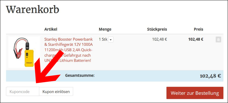 Gib deinen Code hier ein Im Warenkorb kann der Online-Batterien Gutscheincode eingelöst werden