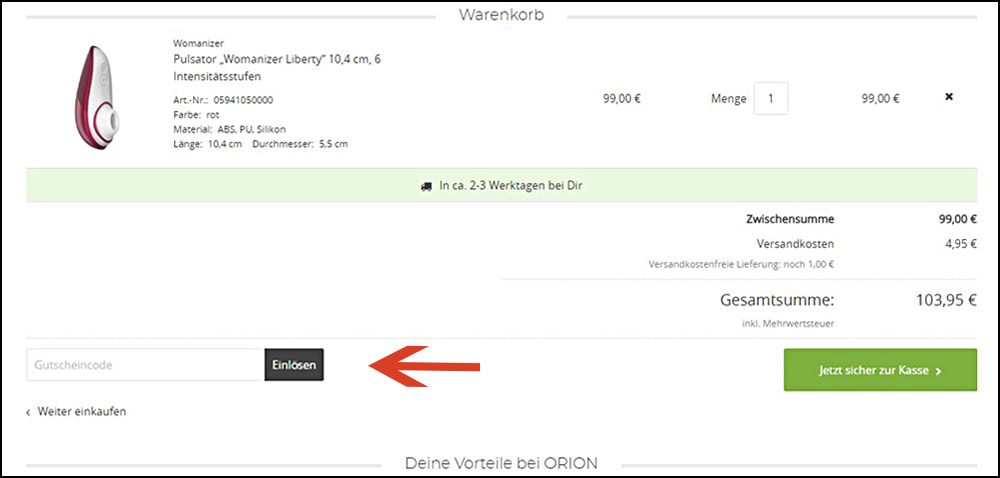 Hier wird der ORION Code eingelöst Hier wird der ORION Code eingelöst