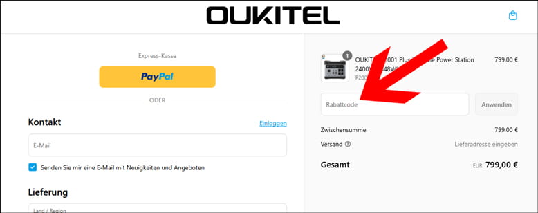 Oukitel Gutscheincode im Warenkorb einlösen Oukitel Discount Code im Warenkorb aktivieren