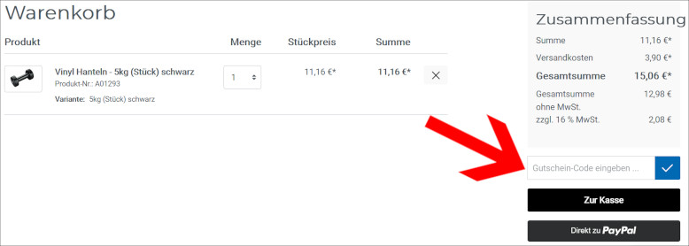 Ein Coupon von Perform Better wird im Warenkorb eingelöst Ein Perform Better Gutschein wird im Warenkorb eingegeben