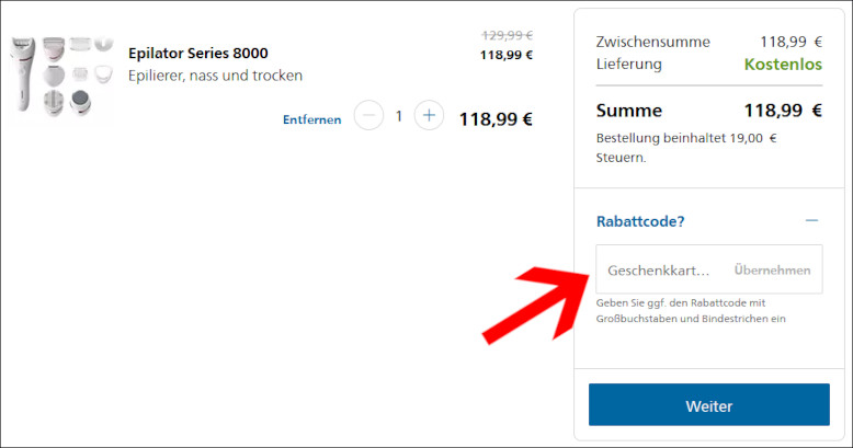 Deinen Philips Gutscheincode gibst du an der Kasse ein Den Philips Gutschein an der Kasse einlösen