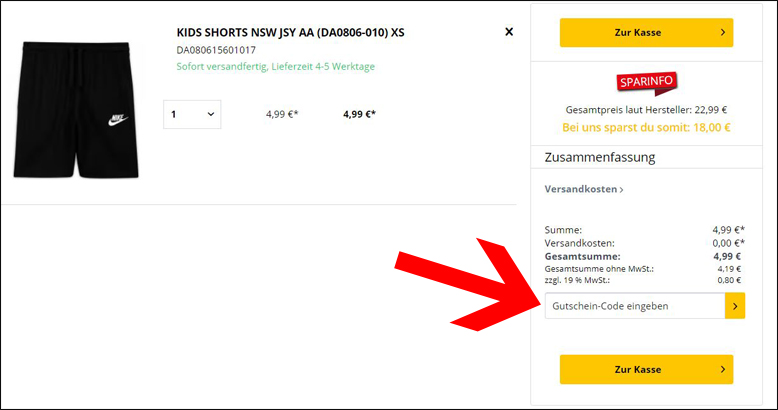 Rabattcode hier eingeben PickSport Gutschein im Warenkorb einlösen