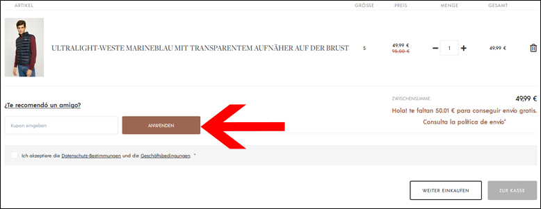 Code hier eingeben Polo Club Gutschein im Warenkorb einlösen