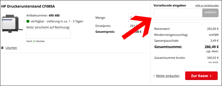 Hier kannst du deinen Gutschein einlösen Füge deinen Printus Gutscheincode direkt im Warenkorb ein