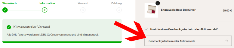 Rabattcode hier eintragen Paul Valentine Rabatt Code im ersten Bestellschritt einlösen