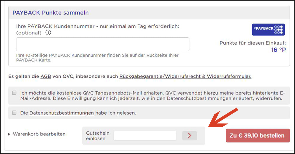 Hier den Gutschein für QVC eintragen Hier den Gutschein für QVC eintragen