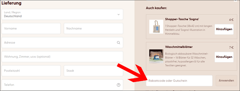 Gutscheincode an der Kasse eintragen Dalfilo Rabattcode an der Kasse eingeben