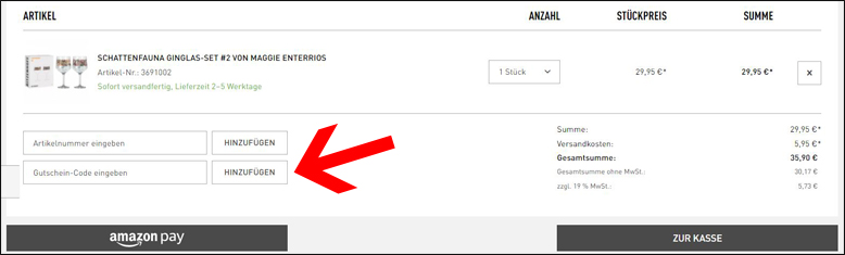 Gutschein im Warenkorb einlösen. Löse deinen Ritzenhoff Gutschein im Warenkorb ein.