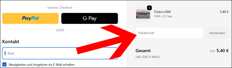 Deinen Roamic Rabattcode kannst du an der Kasse einlösen