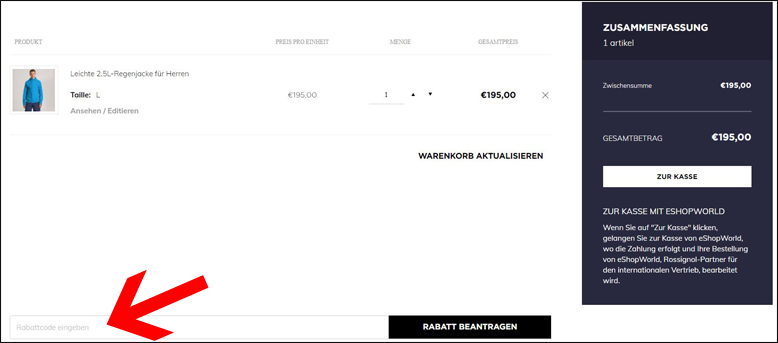 So verwendest du deinen Rossignol Rabattcode im Warenkorb Im Warenkorb kannst du deinen Rossignol Gutschein einlösen