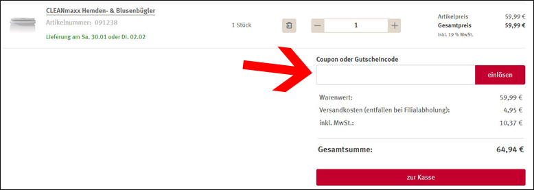 Gutscheincode hier eingeben ROSSMANN Gutschein im Warenkorb aktivieren