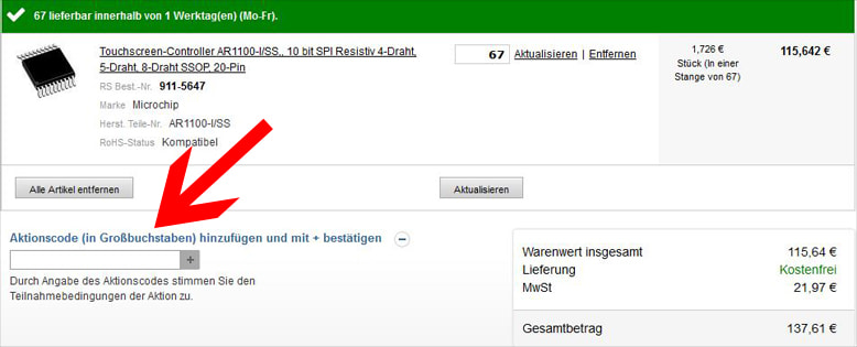 Rs Components Gutschein im Warenkorb einlösen Rs Components Rabattcode im Warenkorb eingeben