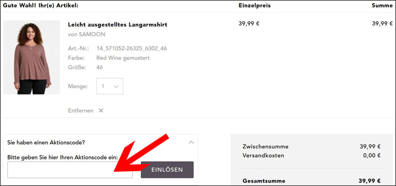 Löse den Gutschein hier ein Aktiviere den Samoon Gutschein im Warenkorb