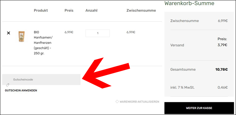 Gutscheincode hier eingeben Sanaleo Gutschein im Warenkorb einlösen