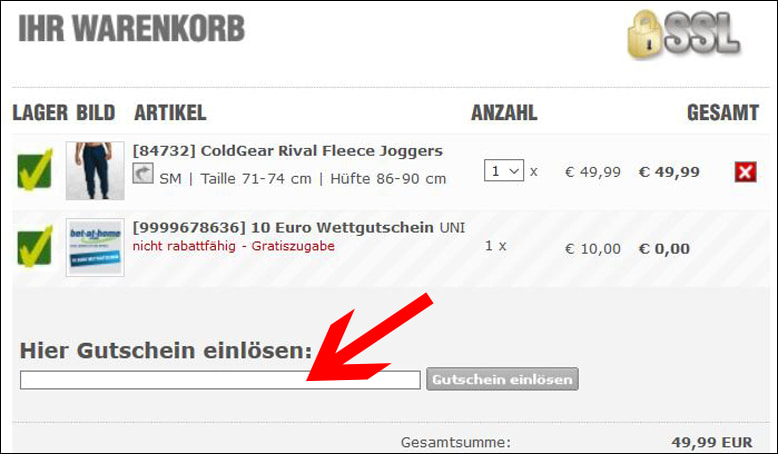 Hier den Code einlösen Löse den SC24 Gutschein im Warenkorb ein