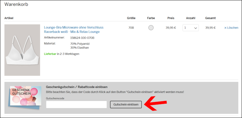 Hier kannst du deinen Gutschein einlösen Wende deinen Schiesser Gutschein im Warenkorb an