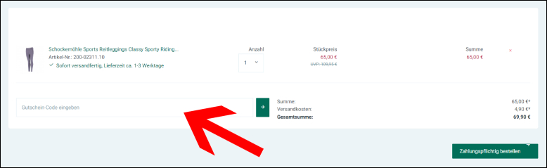 Den Rabattcode kannst du im Warenkorb einlösen Reitsport Schockemöhle Gutschein im Warenkorb anwenden