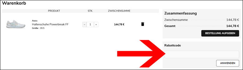 Im Warenkorb löst du den Handball-Store Rabattcode ein