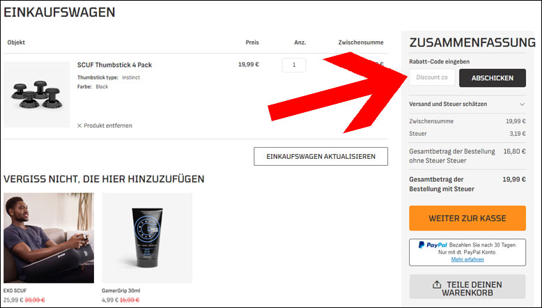 Code im Warenkorb eingeben SCUF Gaming Rabatt Code im Warenkorb eingeben