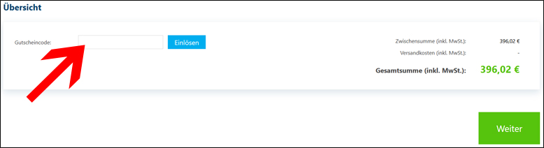 Rabattcode hier eingeben Senetic Gutschein im ersten Zahlungsschritt einlösen