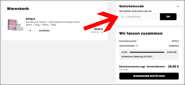 Hier den Sephora Aktionscode einlösen Den SEPHORA Gutschein im Warenkorb einlösen