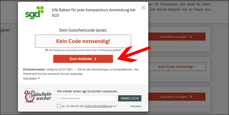 Direkt zur Aktion gelangen Sparen mit einem sgd Gutschein