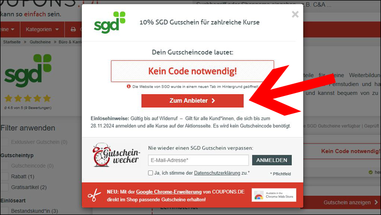 Direkt zur Aktion gelangen Sparen mit einem SGD Gutschein