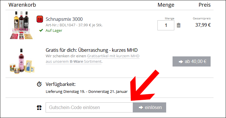 Tippe deinen Coupon im Warenkorb ein Löse deinen Party Kneipe Bar Gutschein im Warenkorb ein