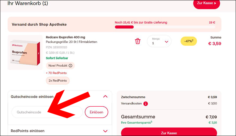 Shop Apotheke Gutscheincode im Warenkorb einlösen Den Shop Apotheke Gutschein im Warenkorb einlösen