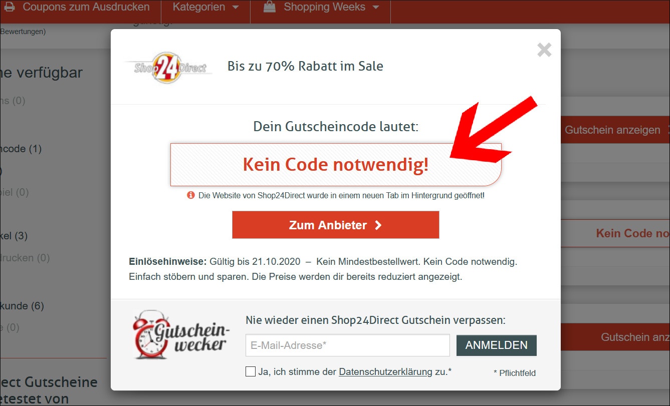 Mit einem Shop24Direct Gutscheincode wirst du automatisch zur Aktion weitergeleitet Ein Shop24Direct Gutschein leitet dich automatisch zur Aktion weiter