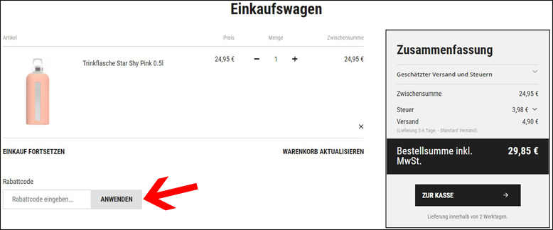 Rabattcode hier eingeben SIGG Code im Warenkorb einlösen