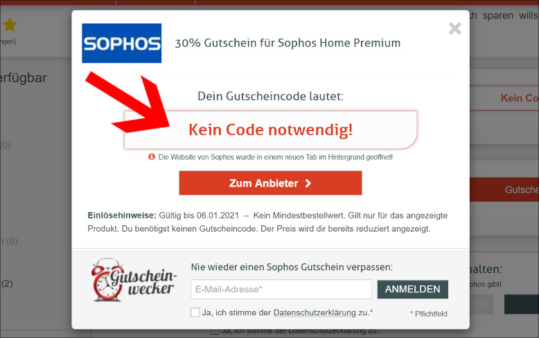 Dein Sophos Coupon leitet dich sofort zur entsprechenden Aktion weiter Die Sophos Aktion ist ohne Gutschein verfügbar