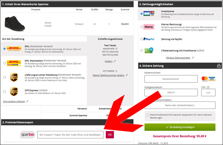 Löse deinen Spartoo Gutschein während der Bestellung ein