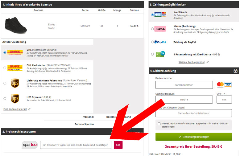 Löse deinen Spartoo Gutschein während der Bestellung ein