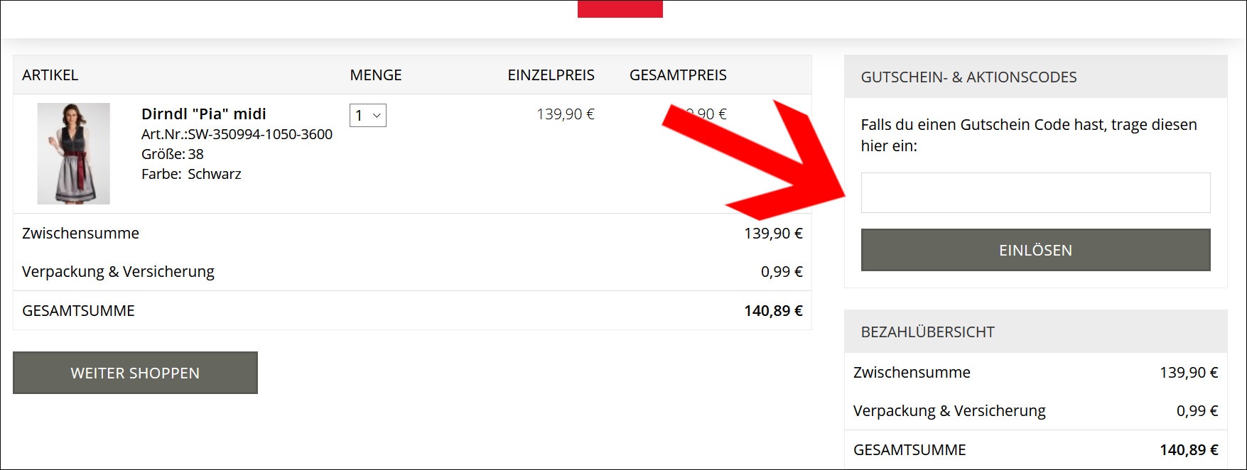 Ein Spieth und Wensky Gutschein wird im Warenkorb eingegeben Ein Spieth & Wensky Gutschein wird im Warenkorb eingegeben
