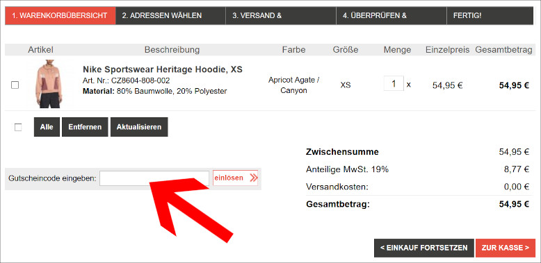 Den Klingenmaier Gutschein löst du einfach im Warenkorb ein Den Sport Klingenmaier Gutschein im Warenkorb einlösen
