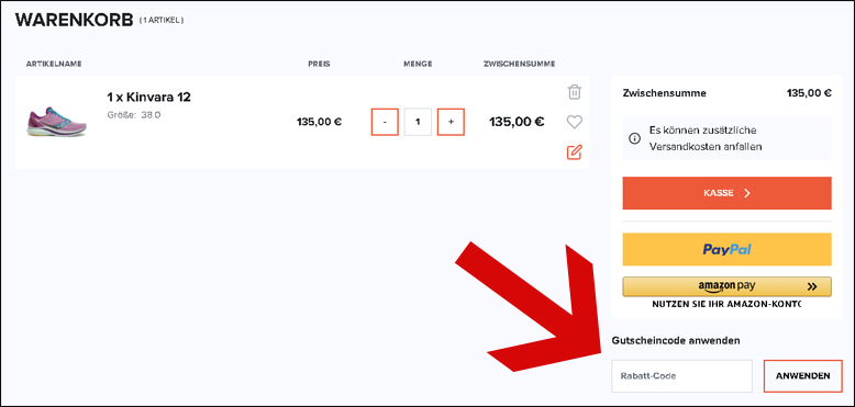 Gutscheincode hier eintragen Sportwerk Gutschein im Warenkorb einlösen