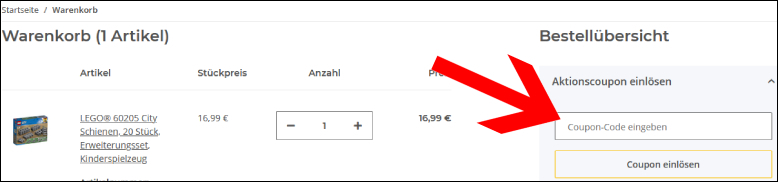 Hier löst du deinen Gutscheincode ein Steinchenwelt Gutschein im Warenkorb einlösen