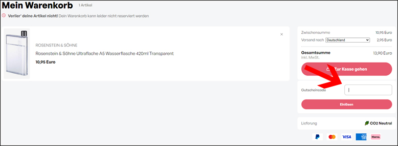 Code im Warenkorb einfügen Den Stuffle Gutscheincode im Warenkorb eingeben