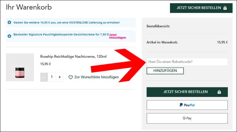 Hier kannst du den Code eingeben Sukin Discount Code an der Kasse eingeben