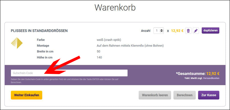 Hier den Gutschein einlösen Den Sunlux Gutschein direkt im Warenkorb einlösen