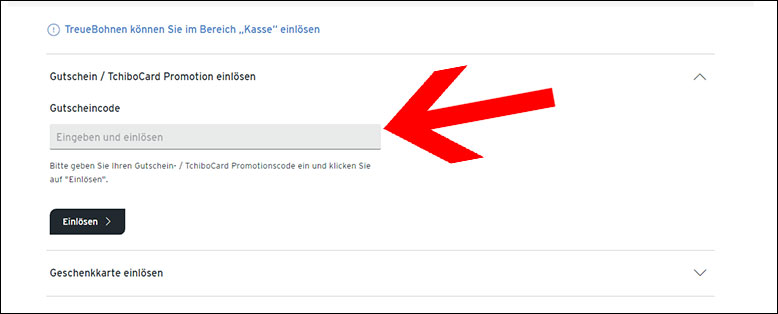 Deinen Rabattcode kannst du im Warenkorb eingeben Tchibo Gutschein im Warenkorb einlösen