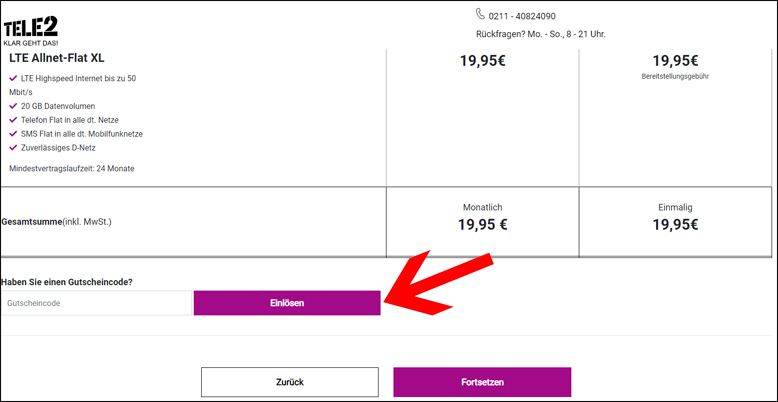 Rabattcode hier eingeben TELE2 Gutschein einlösen