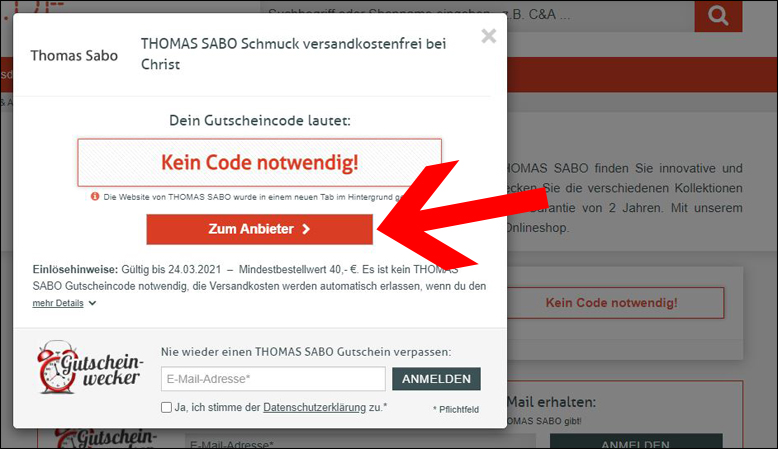 Auf den Gutschein klicken und direkt zur Aktion geleitet werden THOMAS