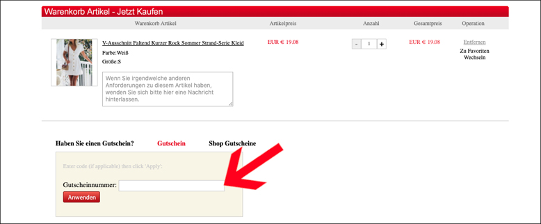 Gutscheincode hier eingeben Tidebuy Gutschein im Warenkorb einlösen