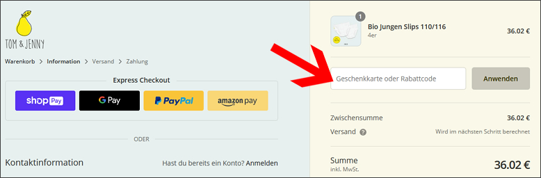 An dieser Stelle wird der Tom und Jenny Rabattcode eingelöst An dieser Stelle wird der Tom und Jenny Rabattcode eingelöst
