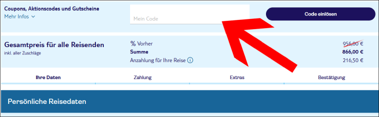 Den Code hier eingeben TUI Gutscheincode einlösen