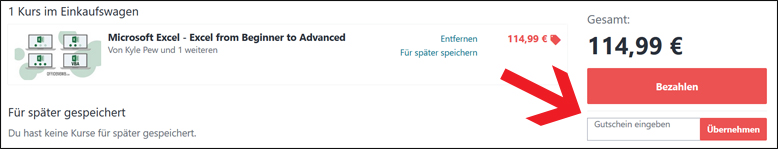 Den Udemy Coupon einlösen Einen Udemy Gutschein im Einkaufswagen einlösen